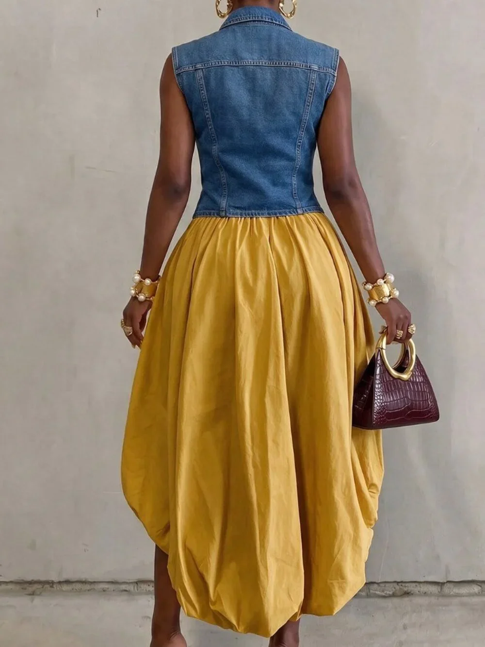 Yellow Casual Women's Pleated Tulip Skirt Bar Party Vacation Elegant